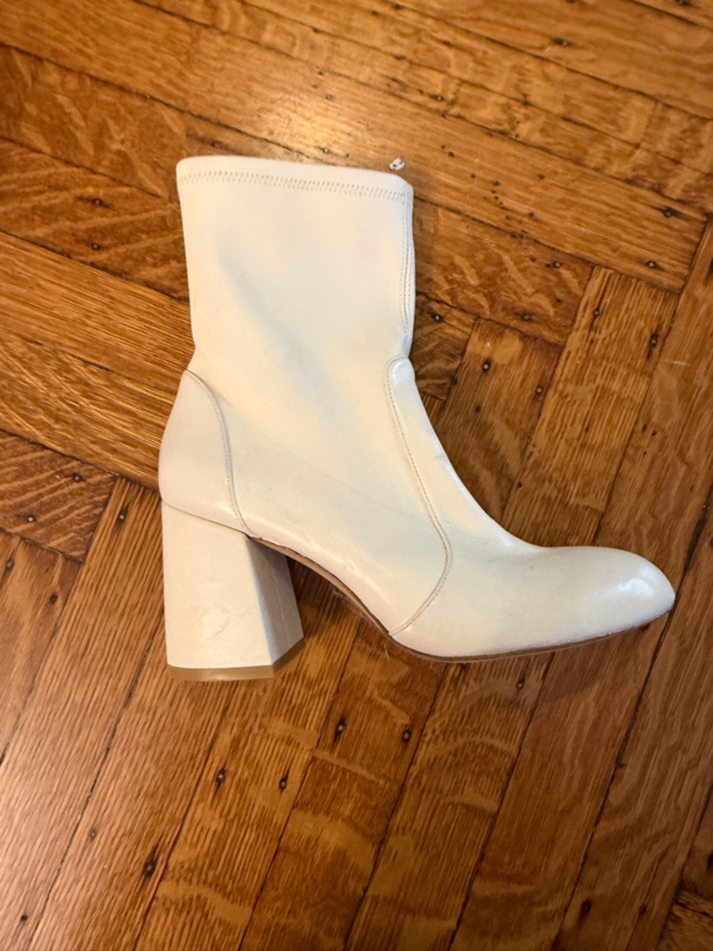 Stuart Weitzman Cream Block Heel Ankle Boots
